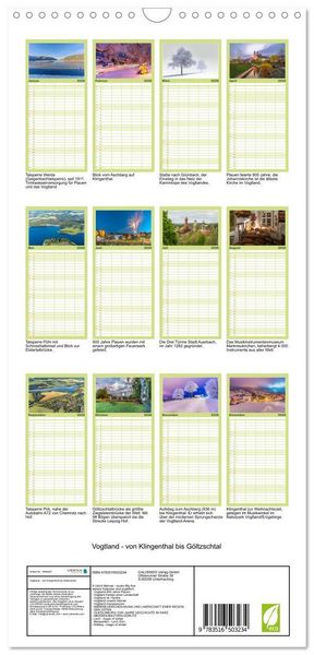 Produktbild: Familienplaner 2026 - Vogtland - von Klingenthal bis G&ouml;ltzschtal mit 5 Spalten (Wandkalender, 21 x 45 cm) CALVENDO