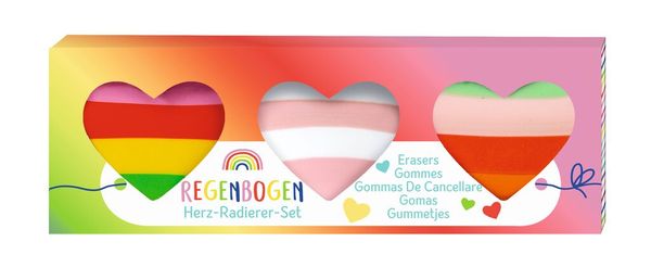 Produktbild: Regenbogen Herz Radierer Set