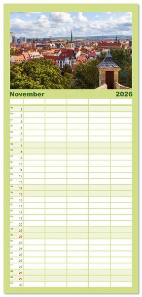 Produktbild: Familienplaner 2026 - Landeshauptstadt Erfurt - Reise durch das sch&ouml;ne Th&uuml;ringen mit 5 Spalten (Wandkalender, 21 x 45 cm) CALVENDO