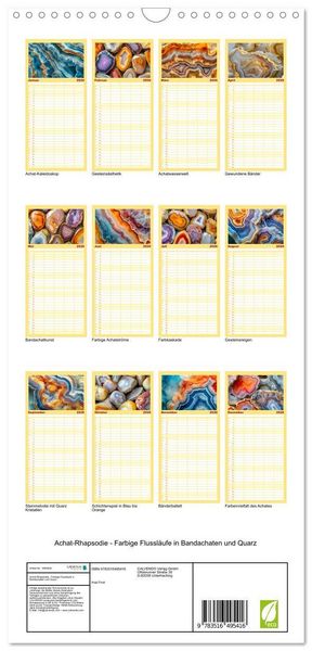 Produktbild: Familienplaner 2026 - Achat-Rhapsodie - Farbige Flussl&auml;ufe in Bandachaten und Quarz mit 5 Spalten (Wandkalender, 21 x 45 cm) CALVENDO