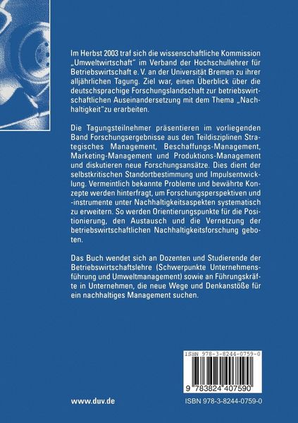 Produktbild: Betriebswirtschaftslehre und Nachhaltigkeit