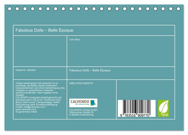 Produktbild: Fabulous Dolls &ndash; Belle &Eacute;poque (Tischkalender 2027 DIN A5 quer), CALVENDO Monatskalender