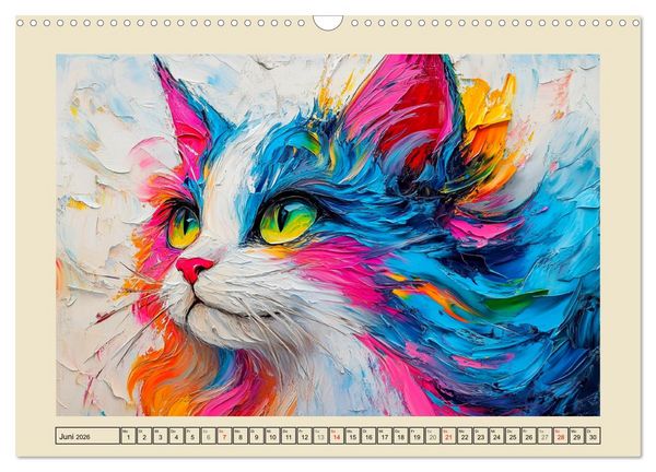 Produktbild: Katzengesichter im &Ouml;lgem&auml;lde-Stil. Liebliche Portraits f&uuml;rs Herz (Wandkalender 2026 DIN A3 quer), CALVENDO Monatskalender