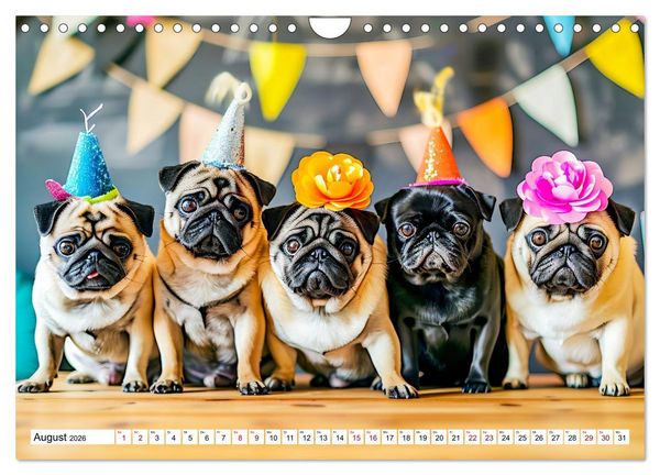 Produktbild: Mops-Mania - Der Spa&szlig;kalender f&uuml;r Mops-Fans (Wandkalender 2026 DIN A4 quer), CALVENDO Monatskalender