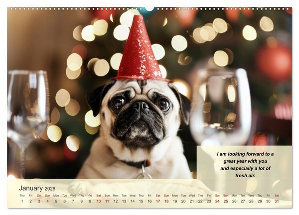 Produktbild: Great fun for pug lovers (Wall Calendar 2026 DIN A2 landscape), CALVENDO 12 Month Wall Calendar