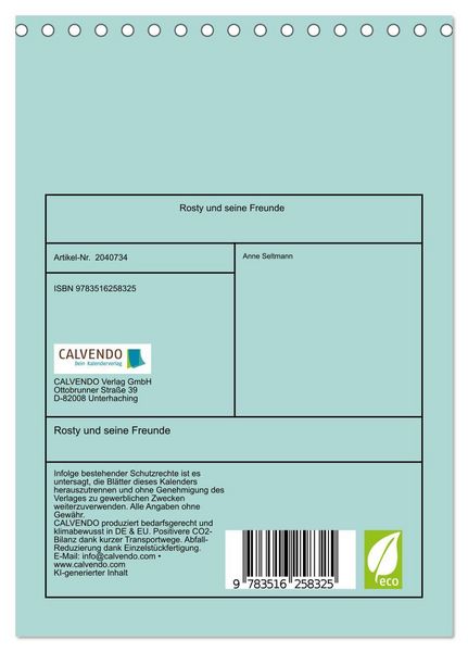 Produktbild: Rosty und seine Freunde (Tischkalender 2026 DIN A5 hoch), CALVENDO Monatskalender