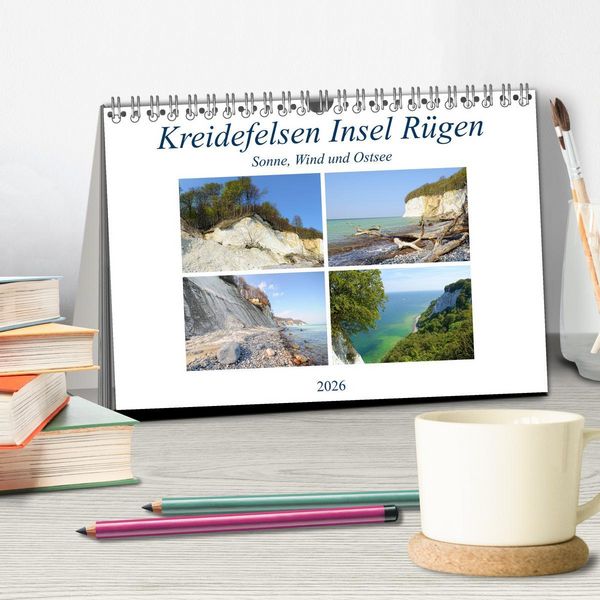 Produktbild: Kreidefelsen Insel R&uuml;gen - Sonne, Wind und Ostsee (Tischkalender 2026 DIN A5 quer), CALVENDO Monatskalender