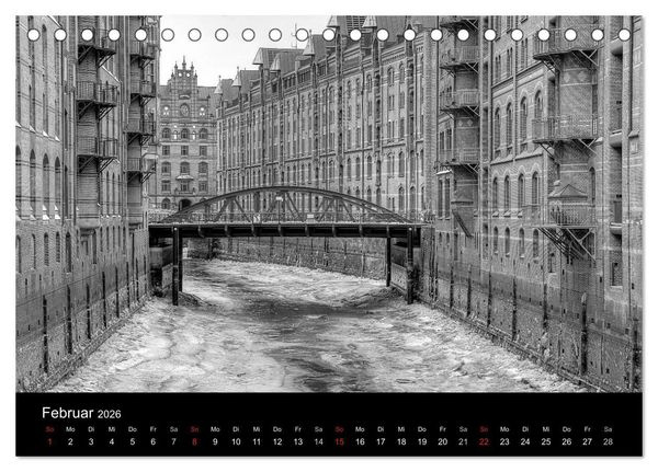 Produktbild: Hamburg monochrome Impressionen (Tischkalender 2026 DIN A5 quer), CALVENDO Monatskalender