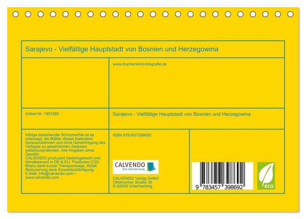 Produktbild: Sarajevo - Vielf&auml;ltige Hauptstadt von Bosnien und Herzegowina (Tischkalender 2026 DIN A5 quer), CALVENDO Monatskalender