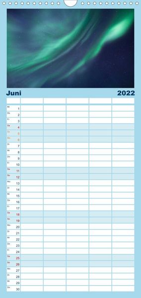 Produktbild: Familienplaner Nordlichter - Magische N&auml;chte in Skandinavien (Wandkalender 2022 , 21 cm x 45 cm, hoch)