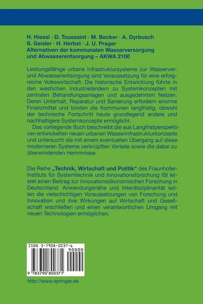 Produktbild: Alternativen der kommunalen Wasserversorgung und Abwasserentsorgung AKWA 2100