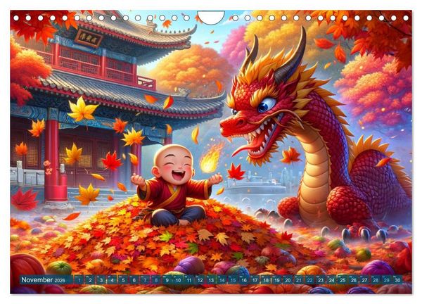 Produktbild: M&ouml;nch und Drache: Vier Jahreszeiten im Tempelgarten (Wandkalender 2026 DIN A4 quer), CALVENDO Monatskalender