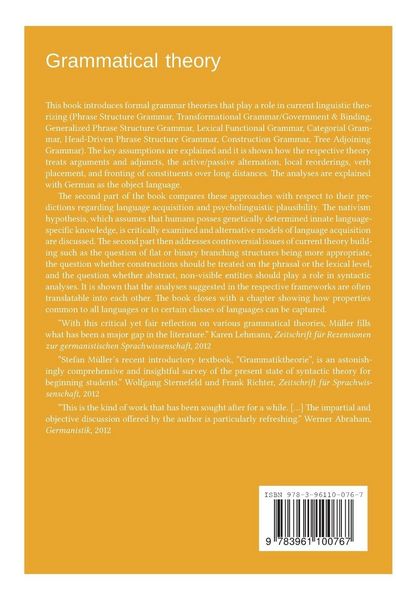 Produktbild: Grammatical theory: From transformational grammar to constraint-based approaches. Second revised and extended edition. Vol. II.