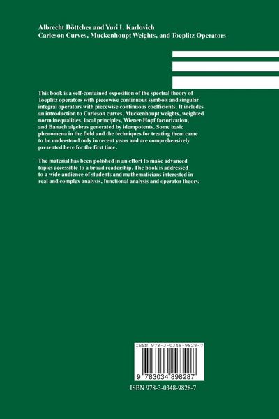 Produktbild: Carleson Curves, Muckenhoupt Weights, and Toeplitz Operators