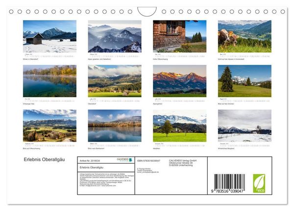Produktbild: Erlebnis Oberallg&auml;u (Wandkalender 2026 DIN A4 quer), CALVENDO Monatskalender