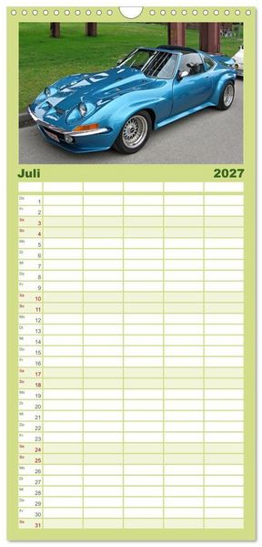 Produktbild: Familienplaner 2027 - Automobile Tr&auml;ume der 70er mit 5 Spalten (Wandkalender, 21 x 45 cm) CALVENDO