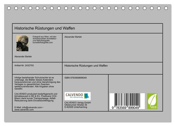 Produktbild: Historische R&uuml;stungen und Waffen (Tischkalender 2027 DIN A5 quer), CALVENDO Monatskalender