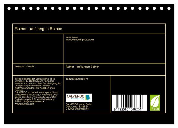 Produktbild: Reiher - auf langen Beinen (Tischkalender 2026 DIN A5 quer), CALVENDO Monatskalender