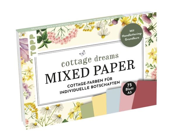 Produktbild: Handlettering Mixed Paper Block Cottage Dreams - Gelb, Gr&uuml;n, Blau, Rosa, Rot - A5