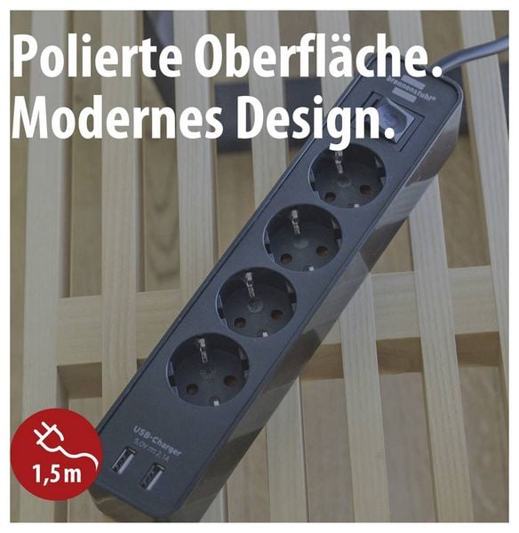Produktbild: Brennenstuhl 1153240006 Steckdosenleiste mit Schalter 4fach Schwarz Schutzkontakt 1 St.