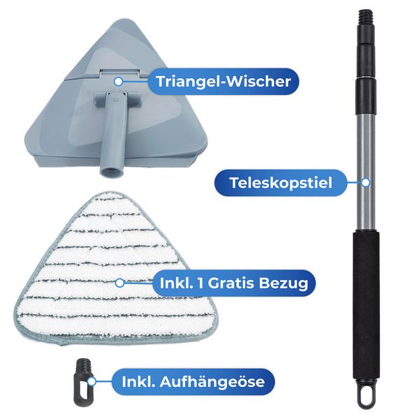 Produktbild: Mod. Triangel-Wischer mit Teleskopstiel, 360&deg; Duo-Knickgelenk