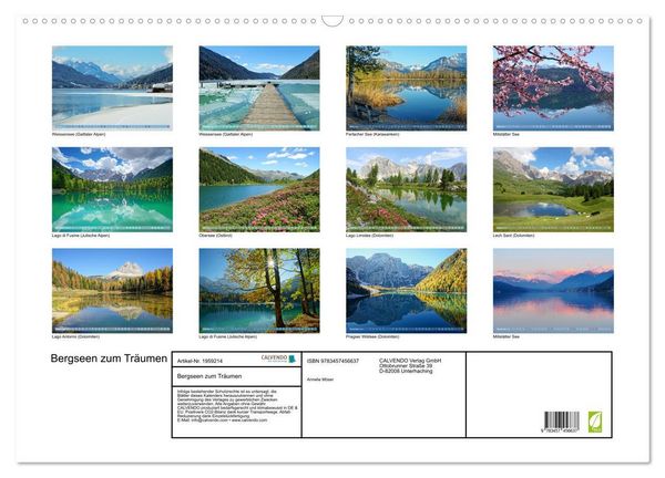 Produktbild: Bergseen zum Tr&auml;umen (Wandkalender 2026 DIN A2 quer), CALVENDO Monatskalender