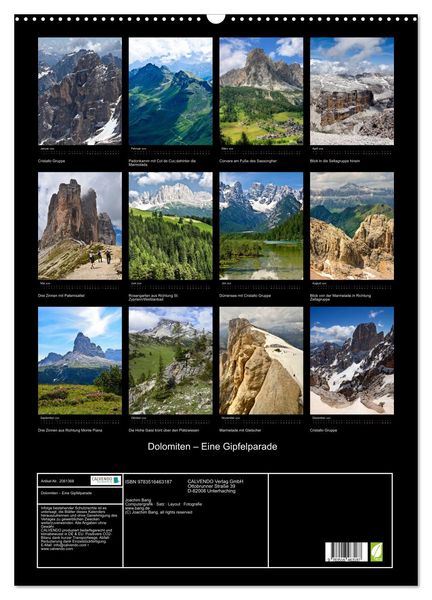 Produktbild: Dolomiten &ndash; Eine Gipfelparade (Wandkalender 2026 DIN A2 hoch), CALVENDO Monatskalender
