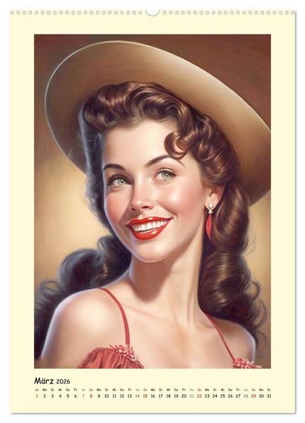 Produktbild: Vintage Girls. Die sch&ouml;nsten Pin-up Gesichter (Wandkalender 2026 DIN A2 hoch), CALVENDO Monatskalender