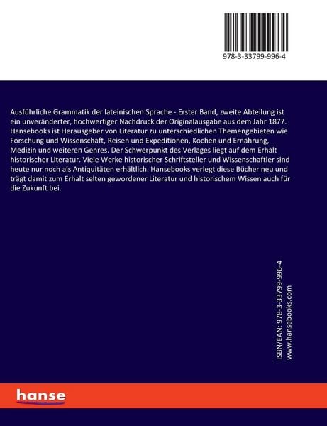 Produktbild: Ausf&uuml;hrliche Grammatik der lateinischen Sprache