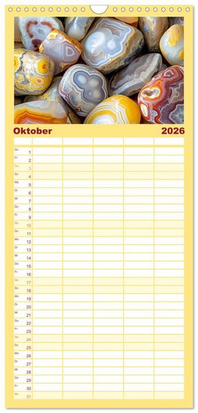 Produktbild: Familienplaner 2026 - Achat-Rhapsodie - Farbige Flussl&auml;ufe in Bandachaten und Quarz mit 5 Spalten (Wandkalender, 21 x 45 cm) CALVENDO