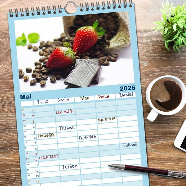 Produktbild: Familienplaner 2026 - Kaffee-Pause Terminkalender mit 5 Spalten (Wandkalender, 21 x 45 cm) CALVENDO