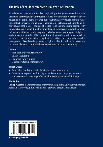 Produktbild: The Role of Fear for Entrepreneurial Venture Creation