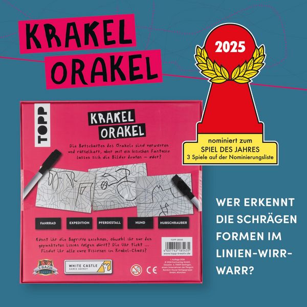 Produktbild: Krakel-Orakel &ndash; Das Zeichenspiel f&uuml;r alle, die nicht zeichnen k&ouml;nnen. Nominiert zum Spiel des Jahres 2025