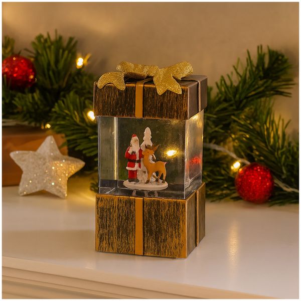 SIGRO Acryl LED Geschenkbox, mit Weihnachtsmann, gold 10