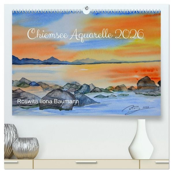 Chiemsee Aquarelle (hochwertiger Premium Wandkalender 2026 DIN A2 quer), Kunstdruck in Hochglanz