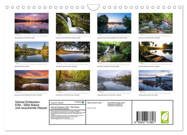 Produktbild: Heimat Entdecken: Eifel - Stille Maare und rauschende Wasser (Wandkalender 2026 DIN A4 quer), CALVENDO Monatskalender