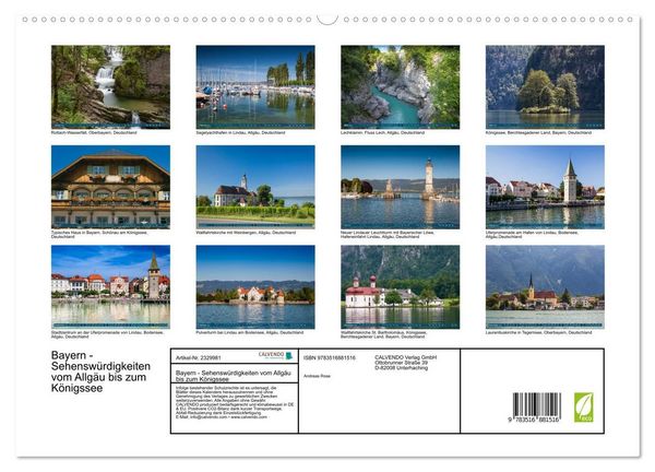 Produktbild: Bayern - Sehensw&uuml;rdigkeiten vom Allg&auml;u bis zum K&ouml;nigssee (hochwertiger Premium Wandkalender 2027 DIN A2 quer), Kunstdruck in Hochglanz