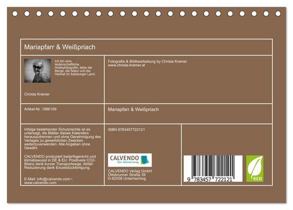 Produktbild: Mariapfarr & Wei&szlig;priach (Tischkalender 2026 DIN A5 quer), CALVENDO Monatskalender