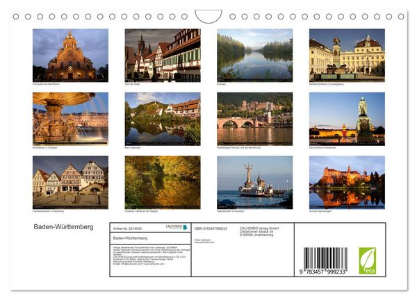 Produktbild: Baden-W&uuml;rttemberg (Wandkalender 2026 DIN A4 quer), CALVENDO Monatskalender