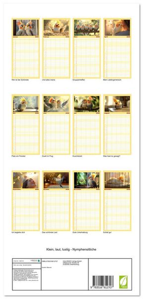 Produktbild: Familienplaner 2026 - Klein, laut, lustig - Nymphensittiche mit 5 Spalten (Wandkalender, 21 x 45 cm) CALVENDO
