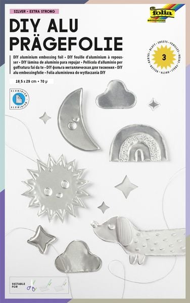 Produktbild: FOLIA Bastelartikel Pr&auml;gefolienmappe 70, 18,5x29cm, 3 Blatt, silber