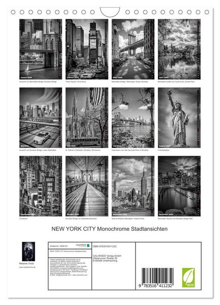 Produktbild: NEW YORK CITY Monochrome Stadtansichten (Wandkalender 2026 DIN A4 hoch), CALVENDO Monatskalender