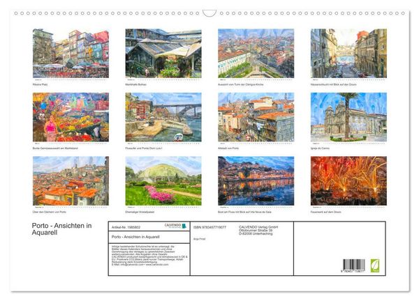 Produktbild: Porto - Ansichten in Aquarell (Wandkalender 2026 DIN A2 quer), CALVENDO Monatskalender