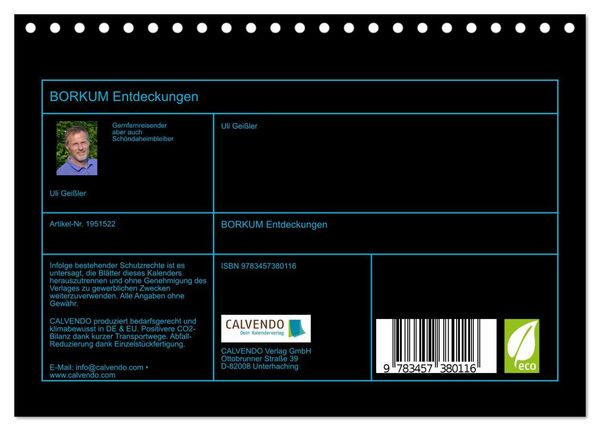 Produktbild: BORKUM Entdeckungen (Tischkalender 2026 DIN A5 quer), CALVENDO Monatskalender