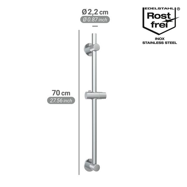 Produktbild: Brausestange BOB, 70 cm, chrom, Edelstahl, einfache Montage ohne Bohren