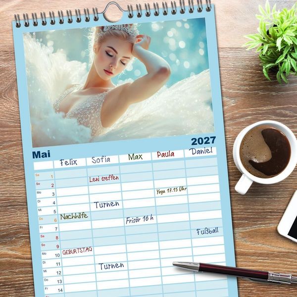 Produktbild: Familienplaner 2027 - Ballerinas in Diamanten mit 5 Spalten (Wandkalender, 21 x 45 cm) CALVENDO