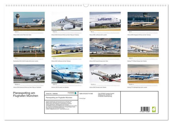 Produktbild: Planespotting am Flughafen M&uuml;nchen (Wandkalender 2026 DIN A2 quer), CALVENDO Monatskalender