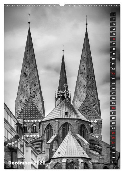 Produktbild: L&Uuml;BECK Monochrome Momente (hochwertiger Premium Wandkalender 2026 DIN A2 hoch), Kunstdruck in Hochglanz