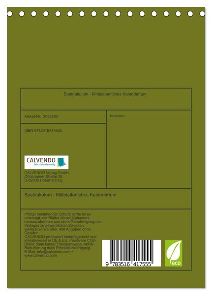 Produktbild: Spektakulum - Mittelalterliches Kalendarium (Tischkalender 2026 DIN A5 hoch), CALVENDO Monatskalender