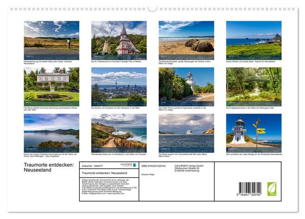 Produktbild: Traumorte entdecken: Neuseeland (hochwertiger Premium Wandkalender 2026 DIN A2 quer), Kunstdruck in Hochglanz